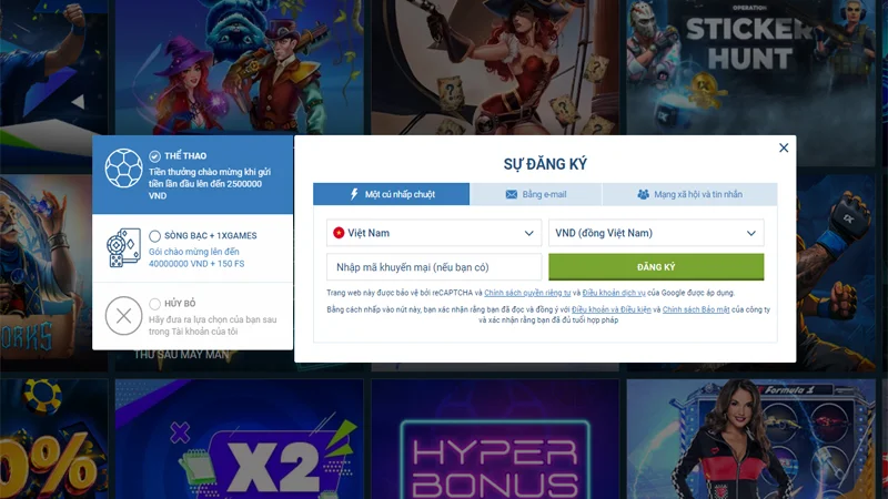 Các bước đăng ký tham gia chơi game thả ga tại 1xbit